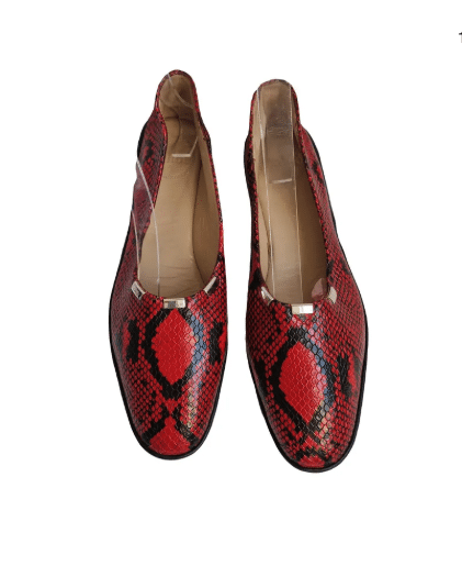 red snake print flats.